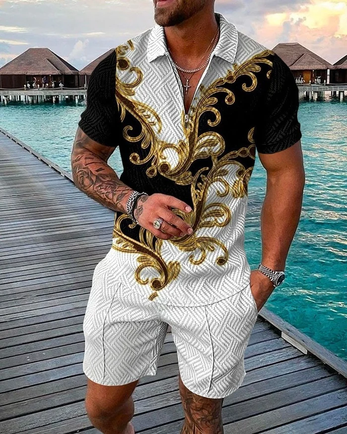 Men's Casual Printed Polo Set