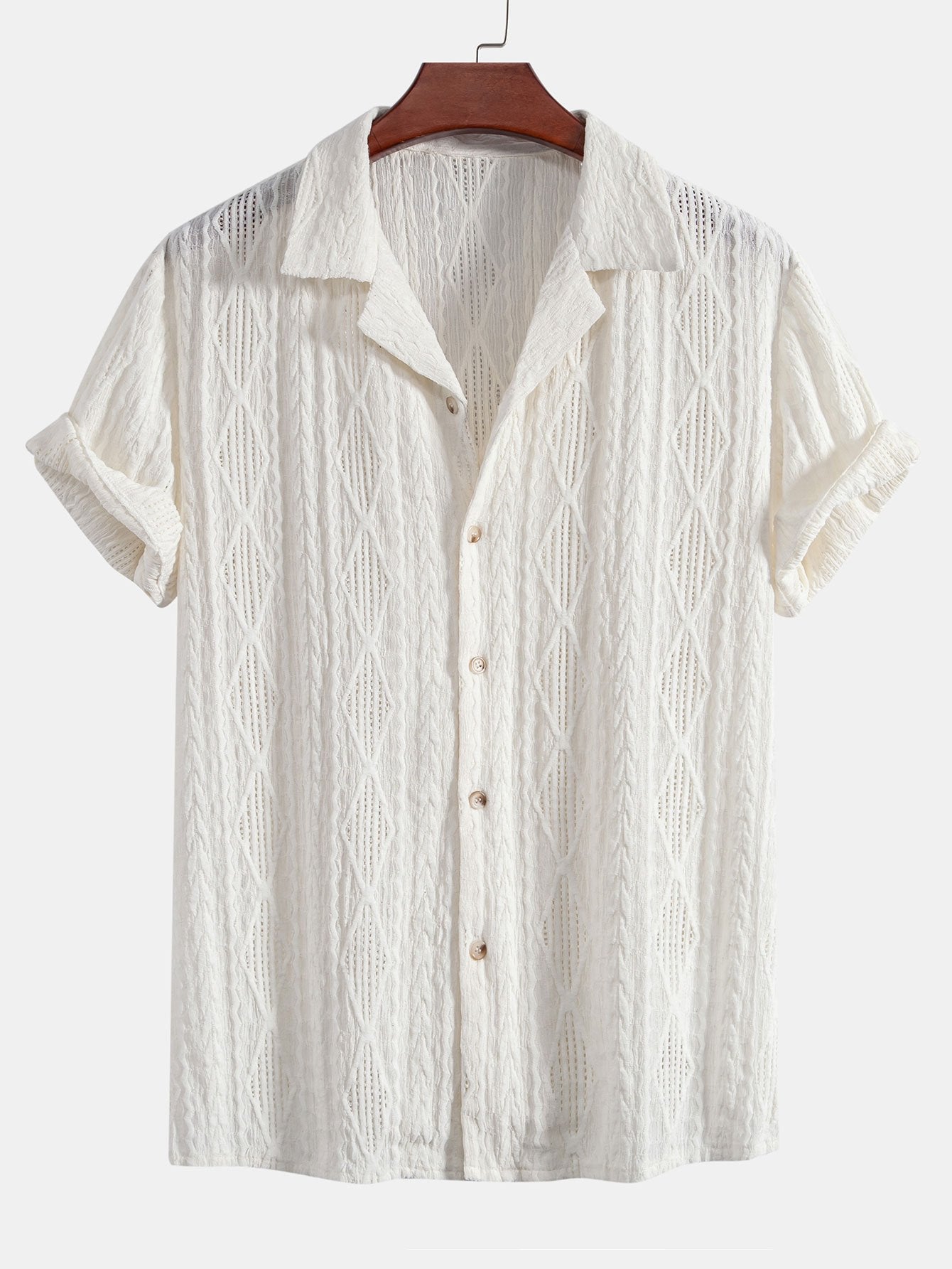 Cubaans overhemd in geometrische jacquard