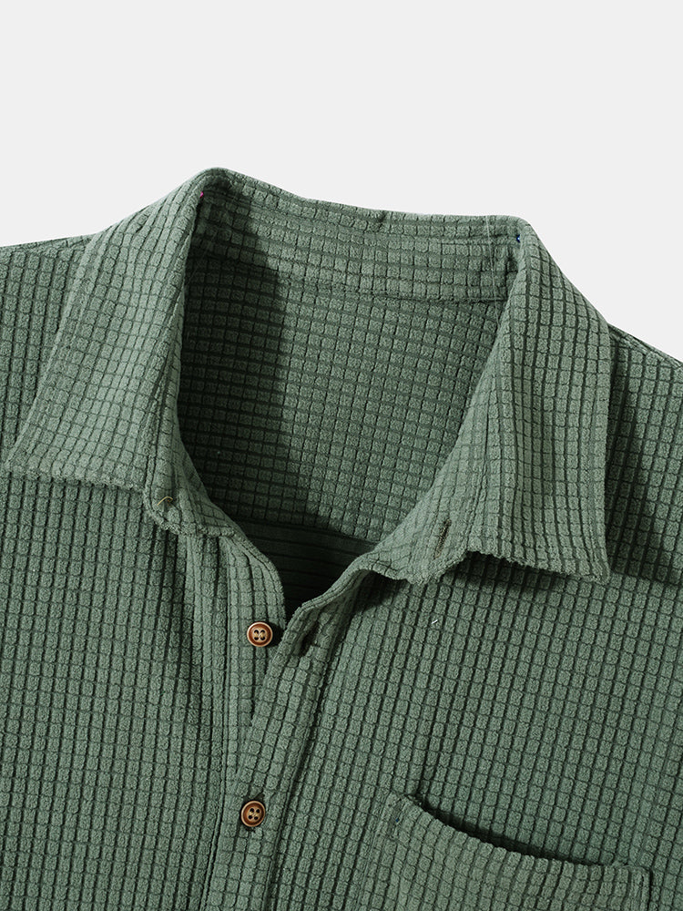 Henley overhemden met wafel revers Hoooyi