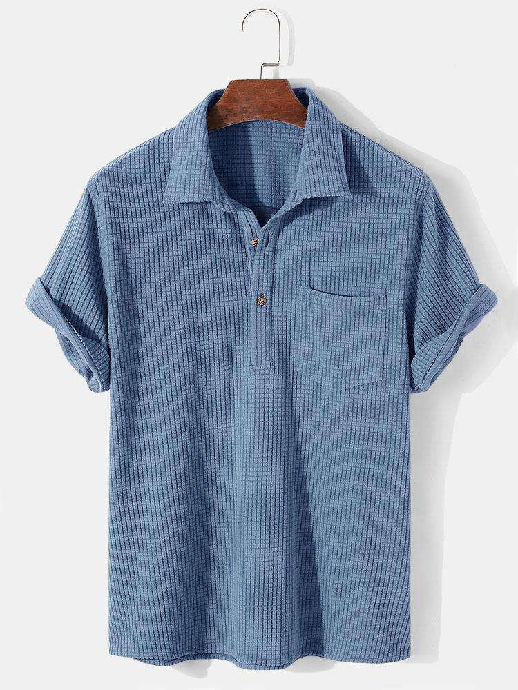 Henley overhemden met wafel revers Hoooyi