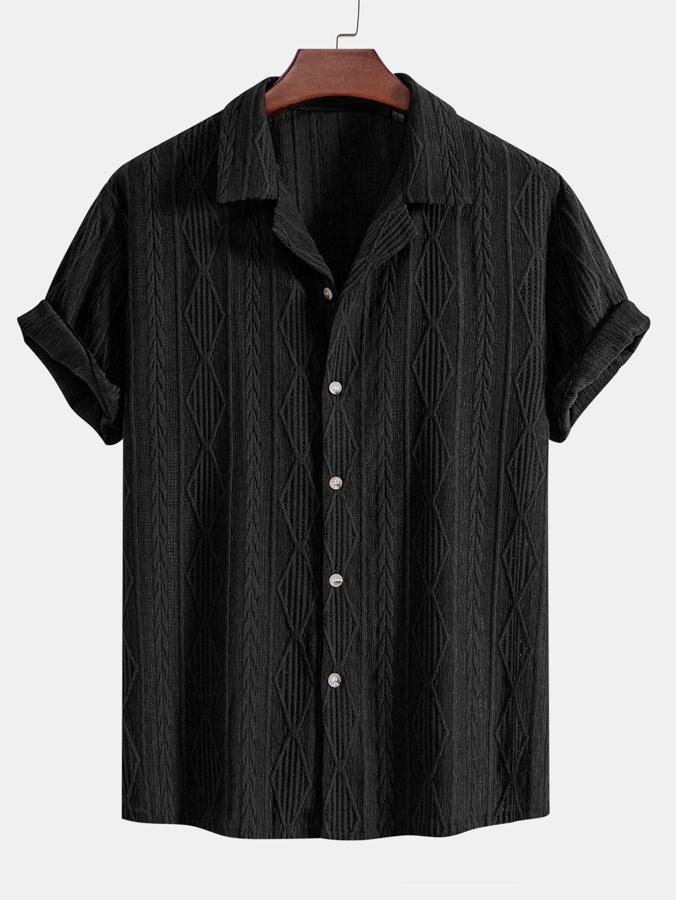 Cubaans overhemd in geometrische jacquard
