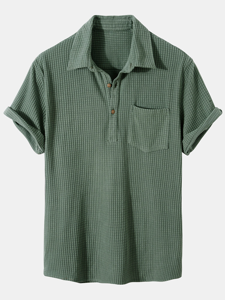 Henley overhemden met wafel revers Hoooyi