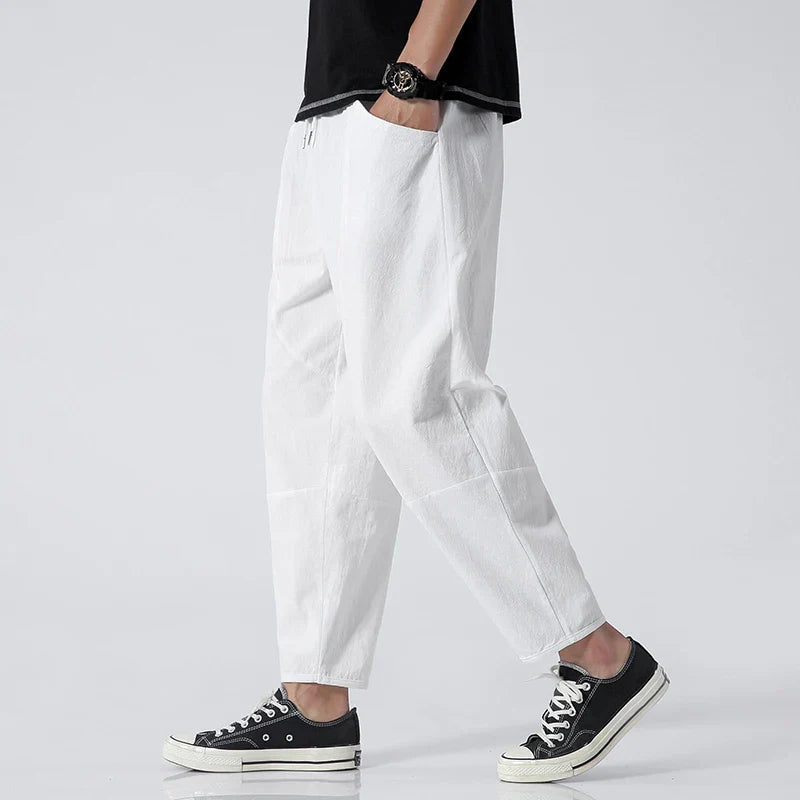 Shortened Kyoto linen trousers