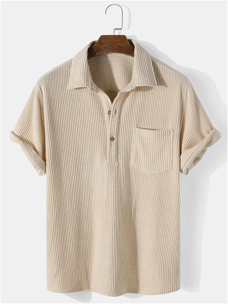 Henley overhemden met wafel revers Hoooyi