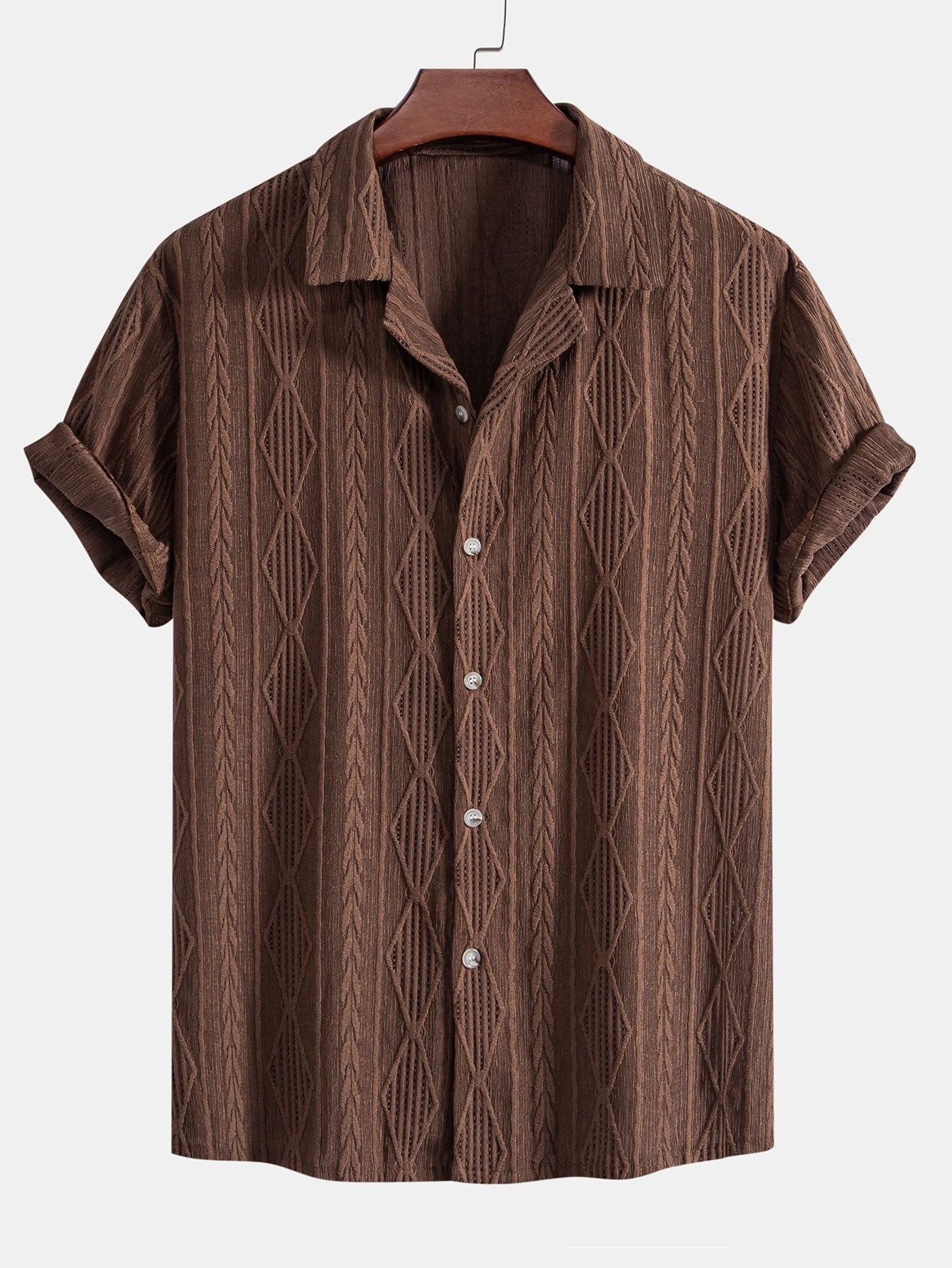 Cubaans overhemd in geometrische jacquard